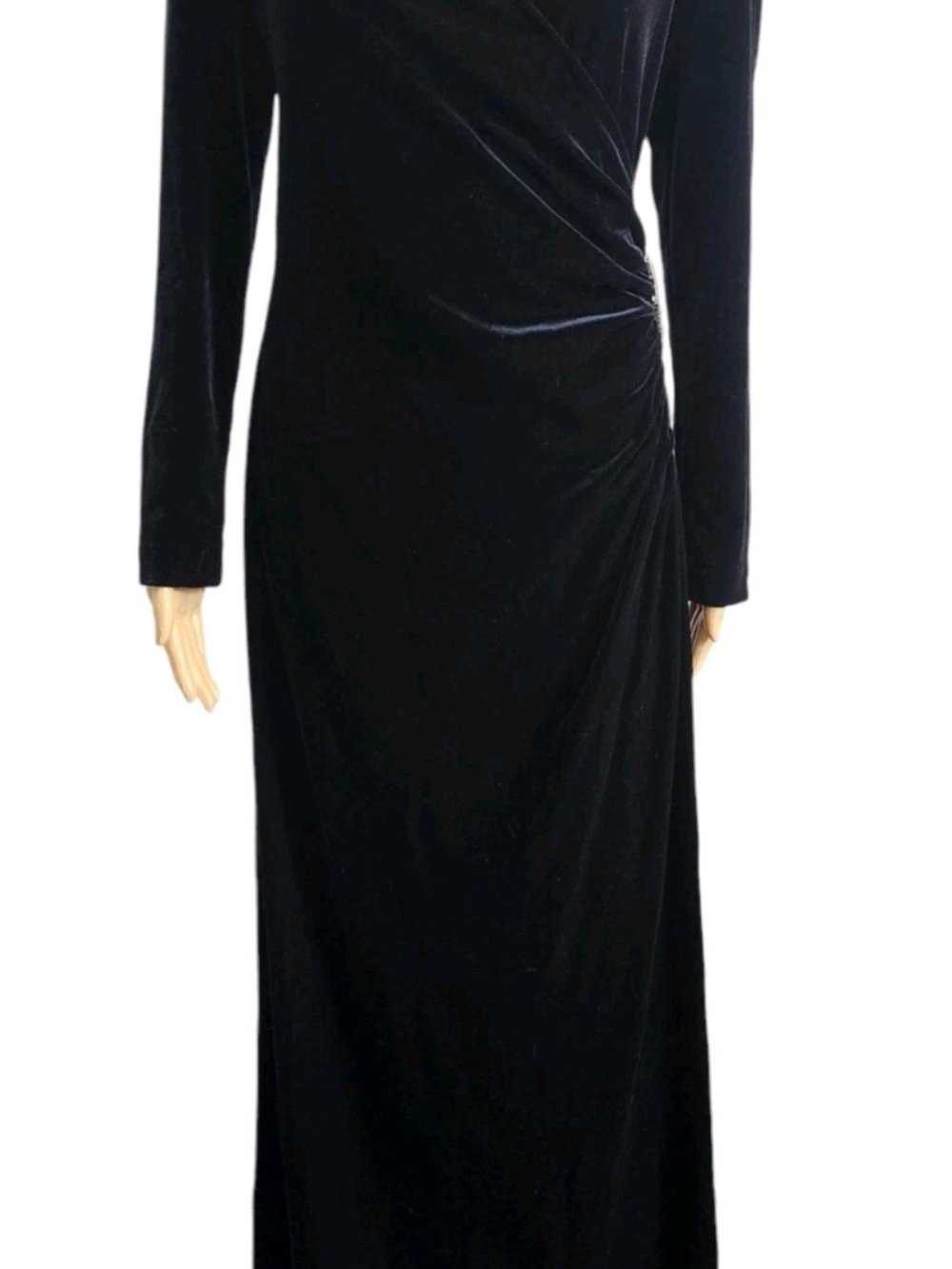 Arianna By Rachel Kaye Black Vtg Velvet L/S Wrap-Jewel Detail Maxi Dress Size M